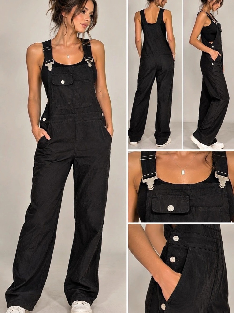 SHEIN Black Wide-Leg Overalls Size Small (4) Like New
